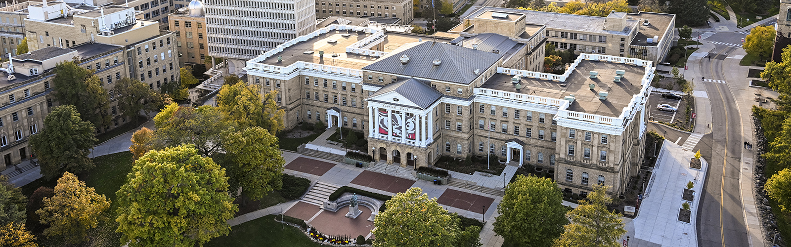 aerial view of Bascom Hill in the autumn
